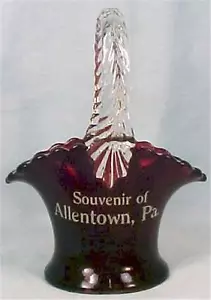 Allentown Pa Ruby Stained Basket Souvenir Annie EAPG Westmoreland Glass Antique - Picture 1 of 4