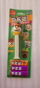 PEZ Snowman C Brown Hat Christmas 2002 white stem green card MOC - Picture 1 of 2
