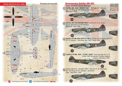 Print Scale Decals 1/48 SUPERMARINE SPITFIRE Mk.XIV Low Backs Over Europe Part 2 - Image 1 of 2