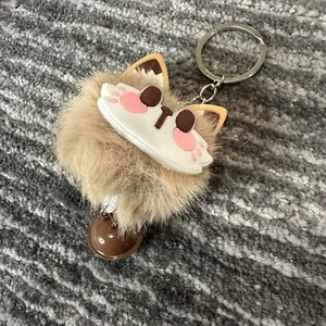 Fox Fluffy Keychain Brown Key Holder Fur Bag Charm School Bag Pom Pom Foxy Bell - Picture 1 of 4