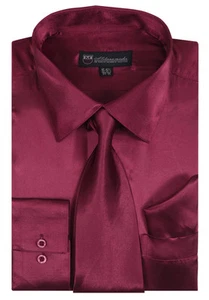 Men's Fashion dress shirt  100%  polyester satin with tie and hanky SG 08 - Picture 1 of 16