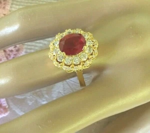 Vintage Jewellery Gold Ring Ruby White Sapphires Antique Deco Jewelry sz 7 O - Picture 1 of 12