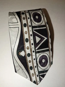 Cellini For J Riggings Mens Silk Neck Tie Green Abstract Art  - Picture 1 of 7