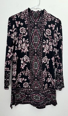 Suéter túnica floral para mujer Style & Co tejido estampado mixto abertura lateral Boho Petite S Foto 1 de 4