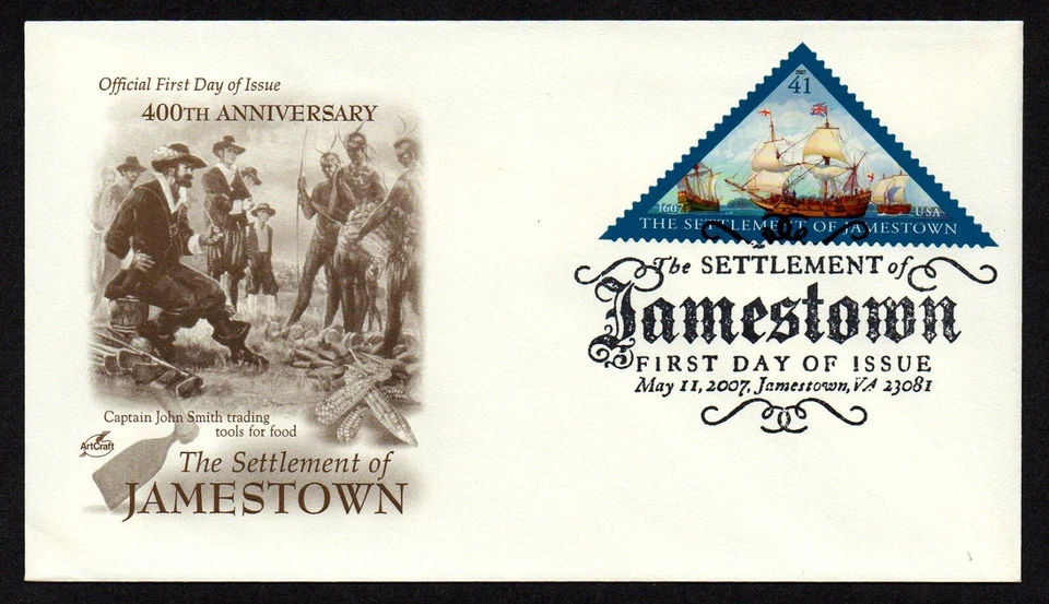 USA, SCOTT # 4136, ARTCRAFT FDC COVER OF 2007 JAMESTOWN SETTLEMENT, SHIPS - Image 1 of 1