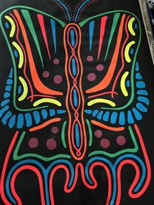BUTTERFLY Psychedelic Blacklight Poster Flocked DREAM MERCHANTS BY DEMAINE - Picture 1 of 6