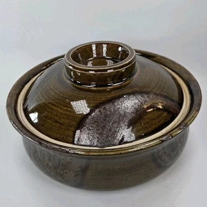 Japanischer Donabe Hot Pot Kasserolle Deckel Ofengeschirr 9,5" Braun Kristallglasur - Bild 1 von 10