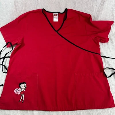 Blusa Médica Betty Boop Mujer Grande Roja Love Estampado Gráfico Algodón Cuello en V Foto 1 de 4