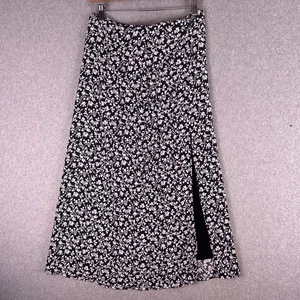 Maxi Falda Maeve Anthropologie 8 Negra Blanca Floral Abertura Lateral Cottage Romántica - Imagen 1 de 10