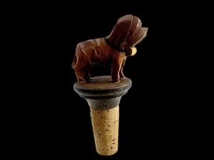 Vintage Hand Carved Wood Dog Bottle Stopper Folk Art Barware 3” - Picture 1 of 9