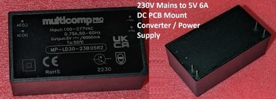 Mains Power Supply PSU 5V 6A AC To DC Converter 4 Pin Multicomp Pro PCB Mount - Image 1 of 4