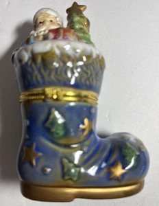 Vintage Keramik Weihnachtsmann im Kamin aufklappbar Keramik Urlaub Schmuckschatulle - Bild 1 von 11
