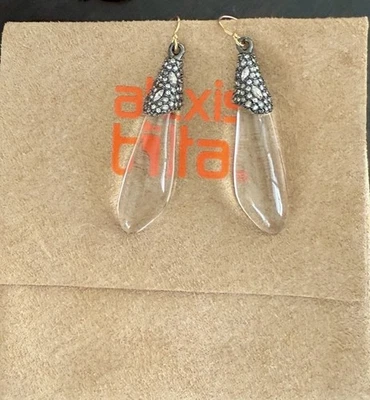 100% Authentic Alexis Bittar Pave Crystal Capped Clear Lucite Earrings - Image 1 of 4