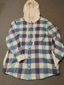 LL Bean blau kariert Waffelmuster Strick gefüttert Flanell Hoodie Jacke MEDIUM Taschen EUC - Bild 1 von 14