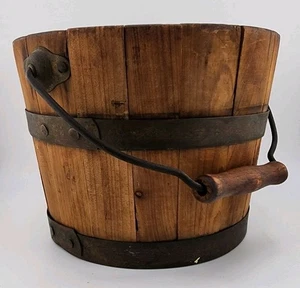 PRIMITIVE PAINT OR WATER WOODEN BUCKET SWING TURNED HANDLE J.W. WIND 5-1/2"H - Picture 1 of 17