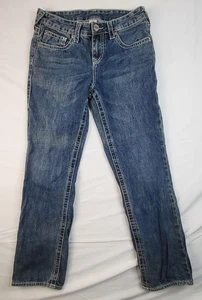 TRUE RELIGION Jr. Girls Size 14 Thick Stitch Straight Blue Denim Jeans 5 Pocket - Picture 1 of 9