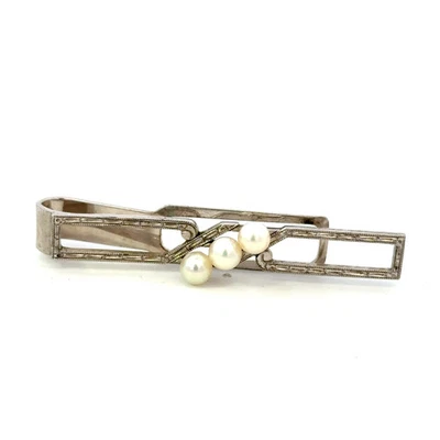 Mikimoto Akoya Pearl Mens Tie Clip 5 mm Sterling Silver Estate M453 - Image 1 of 4