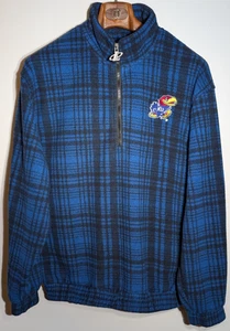 Vintage Kansas Jayhawks Logo Athletic Jacket M Plaid Blue Black NCAA KU - Picture 1 of 10