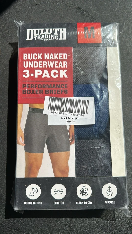Duluth Trading Men's Buck Naked Underwear 3-Pack Performance Boxer Briefs-Medium