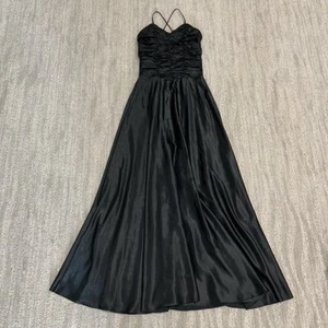VTG Victorias Secret Gold Label Black Satin Corset Top Maxi Dress Women’s Size S - Picture 1 of 8