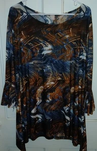 Schöne flirty rosa Langarm moderne Swirl Print Bluse, Größe 1X - Bild 1 von 4