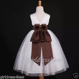 ABITO BAMBINA BIANCO/MARRONE CIOCCOLATO FESTA SFILATA FIORI 12M 2 4 6 7/8 10 12 - Foto 1 di 2