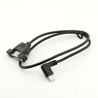 USB 2.0 A Female With Screw Panel Mount to Type C Male Right Angled Cable 1.5FT - Image 1 of 4