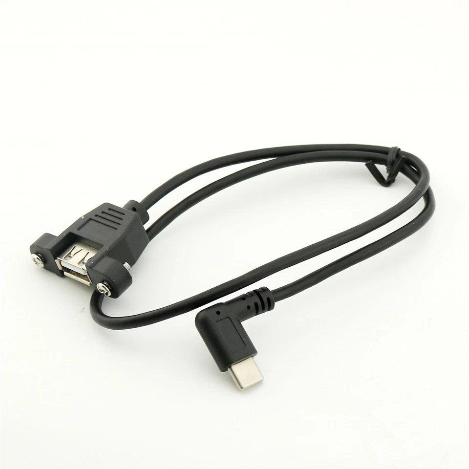 USB 2.0 A Female With Screw Panel Mount to Type C Male Right Angled Cable 1.5FT - Image 1 of 4