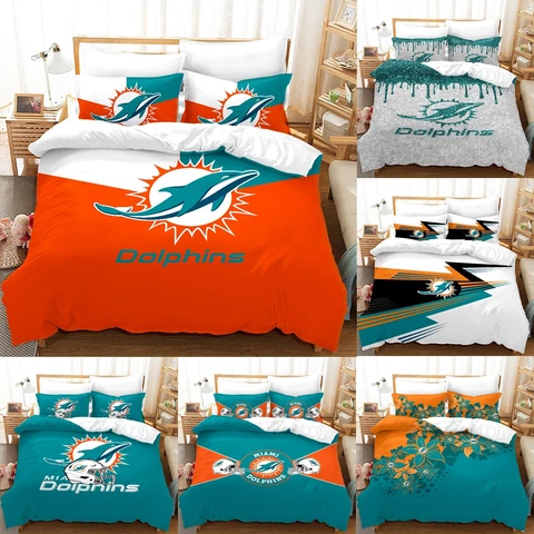 Miami Dolphins Bedding Sets Cotton Blend Duvet Cover Pillowcase Quilt Cover Gift Cover