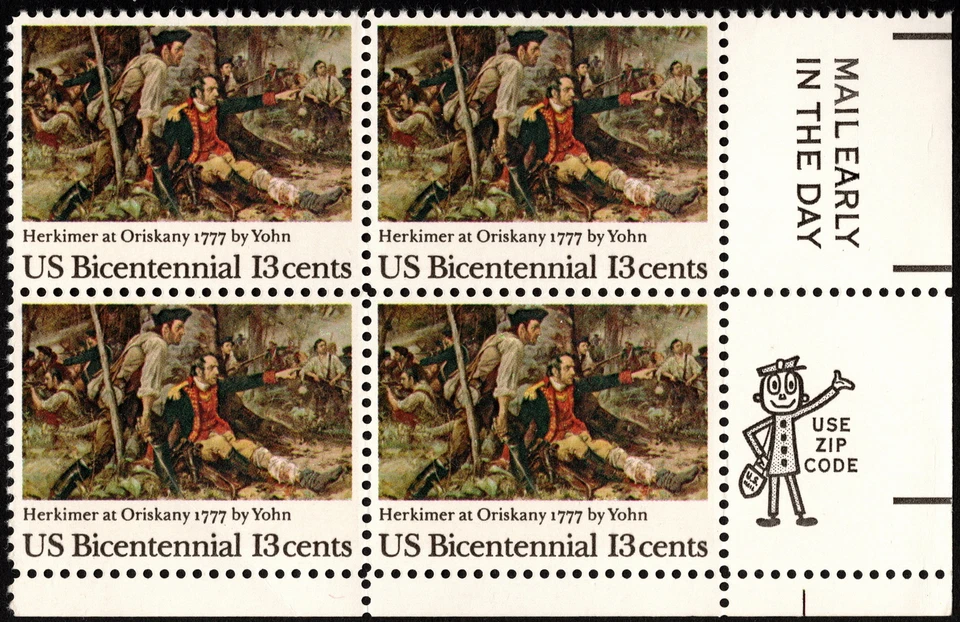 US - 1977 - 13c Herkimer at Battle of Oriskany Revolutionary War Zip Block #1722 - Image 1 of 1