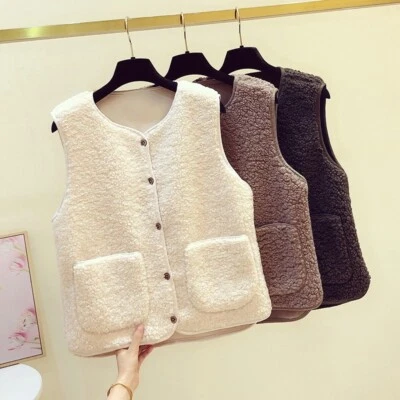 Women Vest Gilet Top Waistcoat Sleeveless Coat Faux Fur Fleece Casual Loose - Image 1 of 4