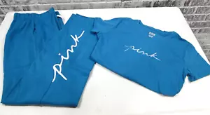 Victoria Secret Pink Tee Shirt & Boyfriend Pants Set Teal Small - Picture 1 of 2