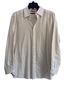 DKNY Button Up Shirt Sz M Geometric Print White/Gray Slim Fit - Picture 1 of 8