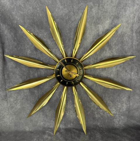 WELBY Mid Century Modern MCM Sunburst Wall Clock 31" Wide WORKING Cover
