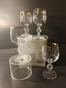 4 Czech Republic Bohemia Crystal Liqueur Wine Glasses Box Stickers Gold Rim - Picture 1 of 12
