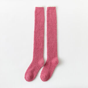 Women Solid Fuzzy Socks Winter Warm Over Knee High Socks Girls Cheer Socks New