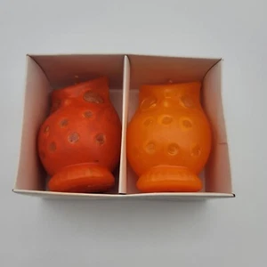 2 Vintage Owl Candles Orange Retro Decor MCM - Picture 1 of 14