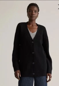 Quince Black Mongolian Cashmere Oversized Boyfriend Cardigan Sweater XL NWT - Picture 1 of 7