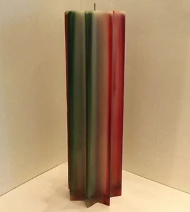 Mountain Pine scent w/ red & green streaks Candle, star 8 point 9" tall x 3 " - Picture 1 of 2