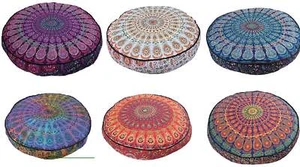Indian Large 35 x 35" Round Cotton Mandala Floor Meditation Cushion Pillow Cover - Picture 1 of 80