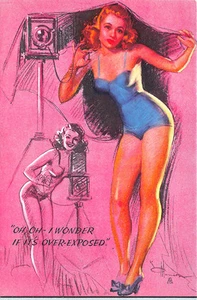 Artist K Munson Pin Up Camera "Oh Oh I Wonder If It's Over-Exposed" Blotter - Picture 1 of 2
