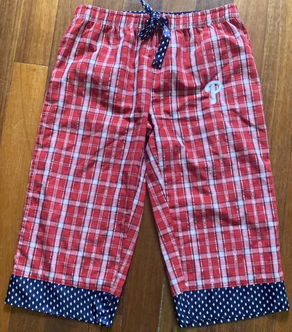 MLB Philadelphia Phillies PJ Lounge Capri Pants Cotton Red Plaid Women’s Sz MD Cover