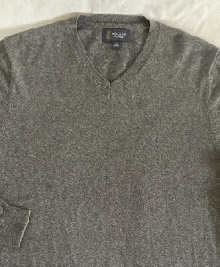 Wallin & Bros. Maglione Uomo Grande Cashmere/Cotone Scollo a V Pullover Grigio Casual - Foto 1 di 7