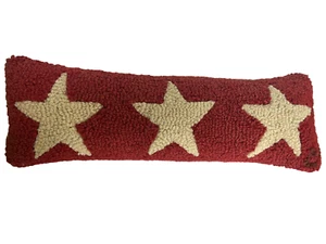 Chandler 4 Corners Laura Megroz Hooked Wool 2012 Red/Beige Star Pillow 8 x 24 - Picture 1 of 6