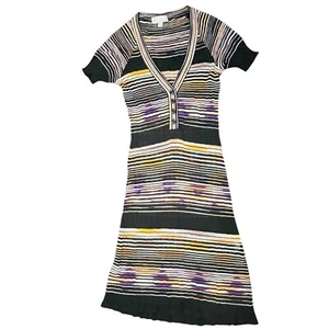 Missoni Knit Bodycon Dress Striped Multicolor Made in Italy Size 6 Buttons Sheer - Picture 1 of 18
