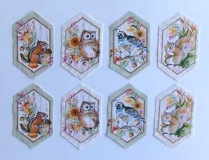 Fabric Cotton - 8 Cut Hexagon Fall Critters 3 1/2" L x 2 1/8" W - Picture 1 of 3