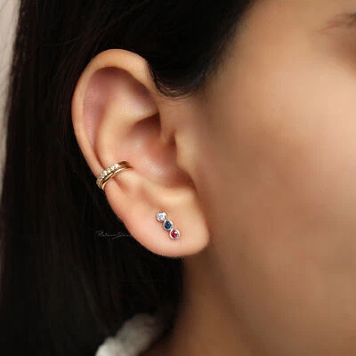 950 Platinum Diamond Ruby & Blue Sapphire Three Stone Earrings-Platinum Street - Image 1 of 4