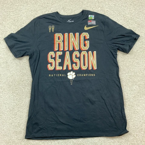 Nike Clemson Tigers Mens Large Shirt 2018 National Champions Ring Season Black Cover