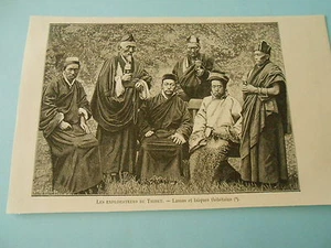 Gravure 1891 - Thibet Lamas et laïque Thinétains - Imagen 1 de 1