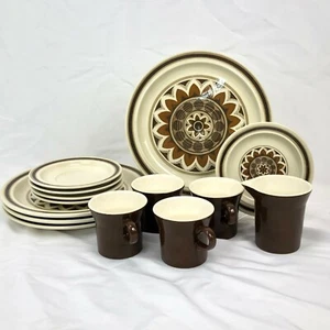 14 PIECE ODD LOT ROYAL OMEGASTONE AZTEC DINNERWARE DINNER BREAD PLATE CUP SAUCER - Picture 1 of 4